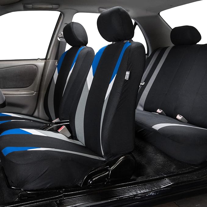 FH Group Premium Modernistic Flat Cloth Car Seat Covers – Universal Fit, Washable Seat Covers for SUV Sedan Van, Blue, Full Set