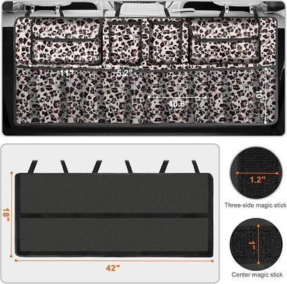 Car Trunk Organizer, Super Capacity Backseat Car Organizer for SUV/Truck/MPV, Hanging Car Storage Organizer with 8 Pocekts, Car Accessories for Women and Men- Leopard print