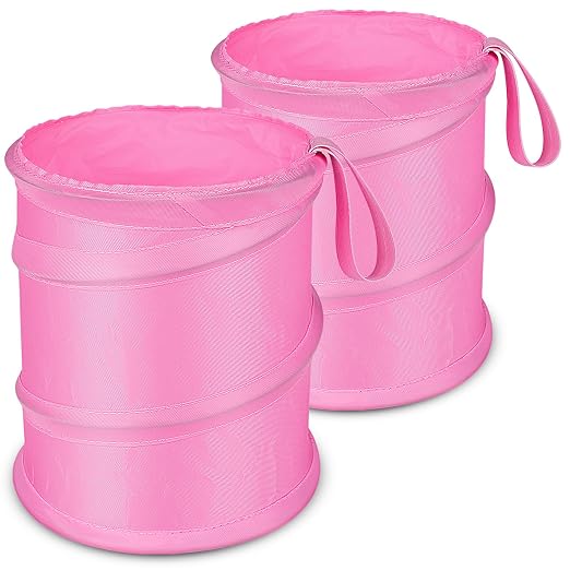 Car Trash Can, 2 Packs Mini Car Garbage Can, Collapsible Trash Bin | Pop-Up Trash Can for Car Front Back Seat, Portable Car Trash Bag Hanging for Vehicle SUV Rv Truck Accessories Interior, Pink