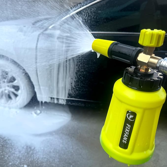 FIXFANS Foam Cannon with Replacement Adapter for Portland Husky Ryobi | Wide Neck Pressure Washer Snow Foam Lance, Heavy Duty Power Washer Foam Blaster, 1/4 Inch Quick Connector, 5 Nozzles, 1L