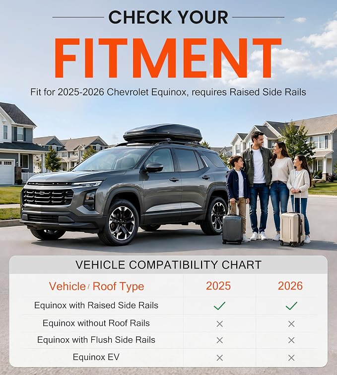 330 LBS Lockable Roof Rack Cross Bars Fit for 2025-2026 Chevrolet Equinox with Raised Side Rails (NOT for EV), Aluminum Crossbars for Rooftop Cargo Carrier Kayak Bike, Sunroof Friendly