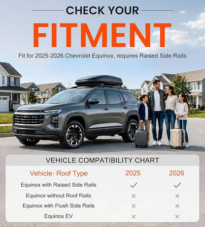 330 LBS Lockable Roof Rack Cross Bars Fit for 2025-2026 Chevrolet Equinox with Raised Side Rails (NOT for EV), Aluminum Crossbars for Rooftop Cargo Carrier Kayak Bike, Sunroof Friendly
