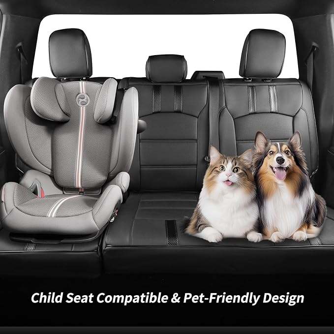 coverdream F150 Seat Covers for 2015-2020 Ford F150 SuperCab & 2017-2022 F250/F350 SuperCab XL/XLT/Lariat,2-Door,Fully Covered,Waterproof Leather Seat Protector(Full Set,Black & Carbon Fiber)