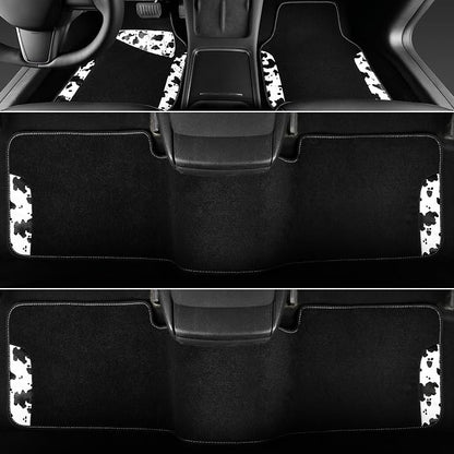CAR PASS Waterproof Universal 3 Row Car Floor Mats, Cow Print Car Mats Fit for SUV,Vans,sedans, Trucks,Set of 3 Row Vehicles Car Carpet with Heel Pad and Nibs Backing, Cute Women Girly (Black White)