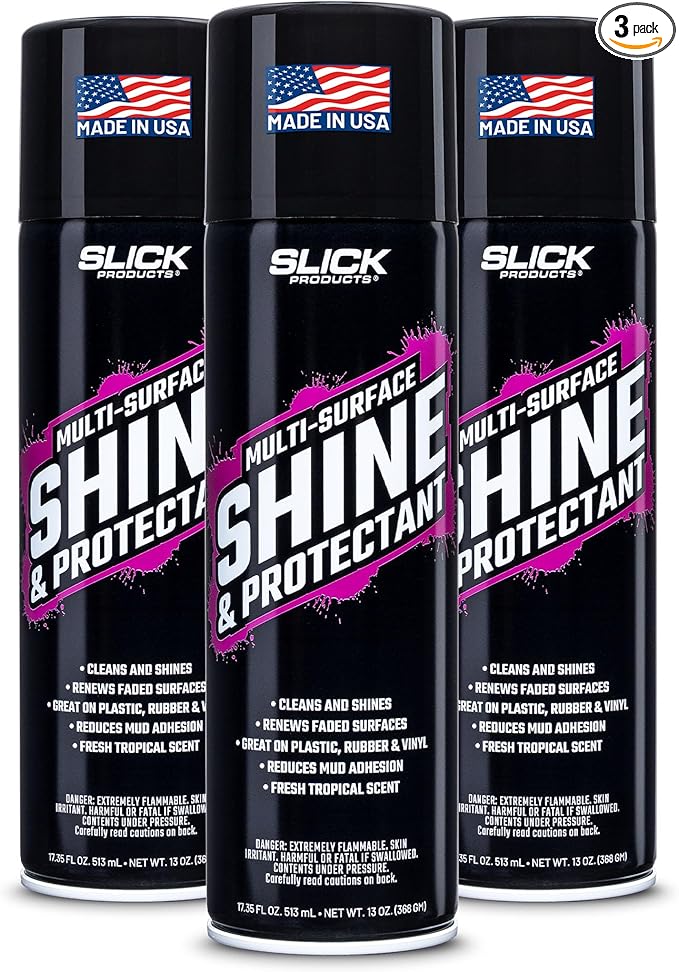 Slick Products Shine & Protectant Spray 17.35 FL OZ. - High Gloss Clear Coating Renew Vinyl, Plastic, Rubber, Trim, Tire, Car, Truck, Motorcycle, Dirt Bike (3-Pack)