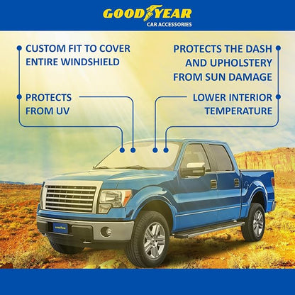 Goodyear Foldable Windshield Sunshade for Ford F150 2009-2014, Truck car Accessories, Sunshade Cover, Sun Shade Car Windshield, Window Sun Blocker - GY008225