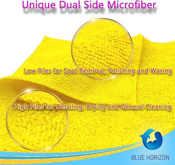Blue Horizon Microfiber Cleaning Towels, Pack of 24, Ultra Soft Plush Washcloth, All Purpose Premium Microfiber Detailing Cleaning Cloths Reusable Shop Towels (16" x 16", Gold)
