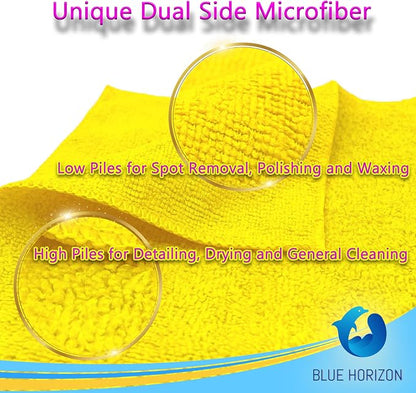 Blue Horizon Microfiber Cleaning Towels, Pack of 24, Ultra Soft Plush Washcloth, All Purpose Premium Microfiber Detailing Cleaning Cloths Reusable Shop Towels (16" x 16", Gold)