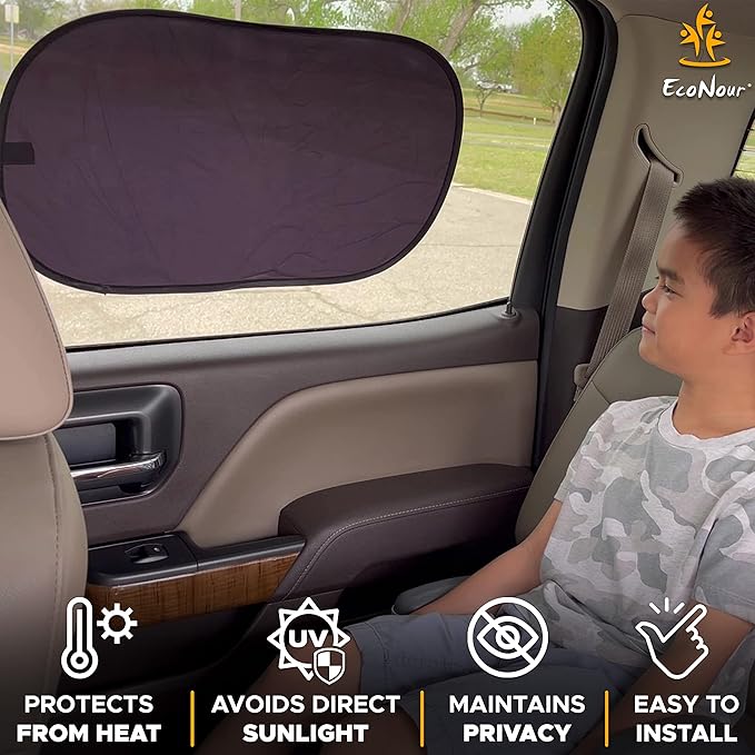 EcoNour Car Side Window Shade for Baby - 2 Pack | Car Window Shade for Sun Glare, Heat and UV Protection | Rear Side Window Sunshade for Privacy Blackout Car Accessories | Medium (20"x12")