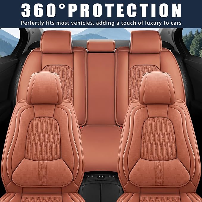 WELLDO Car Seat Covers, 5 Seats, Brown | Waterproof, Scratch-Resistant, Breathable & Easy to Clean, Universal Fit for SUV Sedan Truck, Full Set