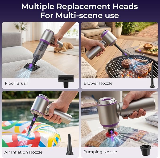 Handheld Car Vacuum Cordless, 16000Pa 3 Adjustable Strong Suction Vacuum Cleaner & Air Duster 4-in-1 with Multi-Nozzles Type-C Fast Charge Lightweight Portable Hand Vacuum for for Car Pet Home