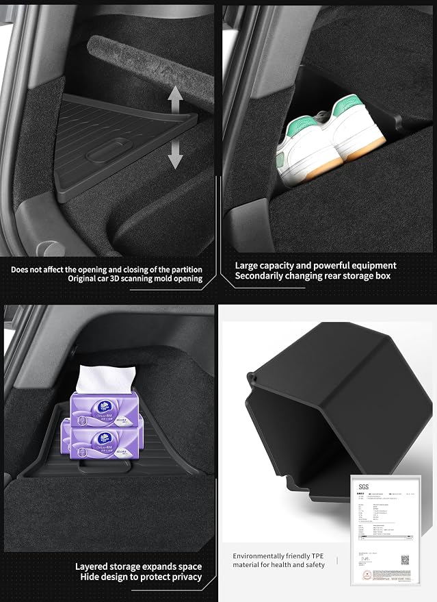 LUCKEASY 2PCS Trunk Storage Bins for Tesla Model Y 2022-2024 Gigafactory | Not Fit Juniper 2025+, Not Fit Fremont Builds, Trunk Organizer With Lids, Trash Cans, Car Accessories, TPE, Black