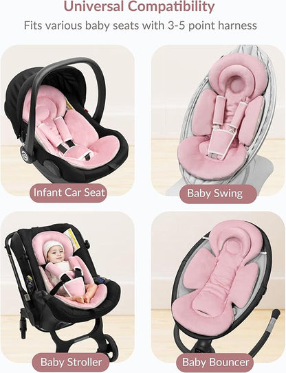 Tinlyfinly Infant Car Seat Insert with Extra Cushion for Preemie to Toddler, Reversible Newborn Carseat Insert for Baby Head Body Support, Fits for Stroller, Baby Swing, Bouncer (Pink)
