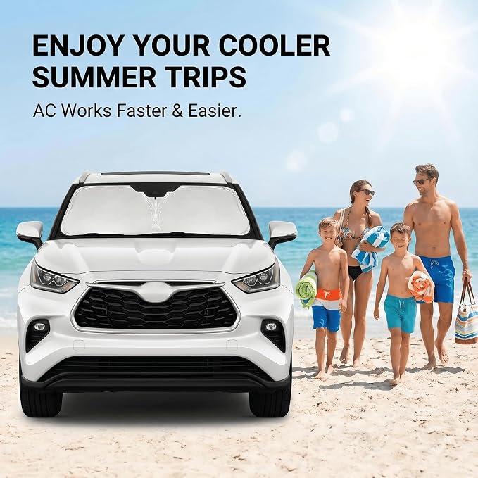 Windshield Sun Shade for Toyota Highlander 2020-2025 2026 Front Window Shade Custom Fit Highlander L LE XLE Limited Platinum Sun Visor Foldable Shade Blocks UV Rays Summer Must Have Accessories