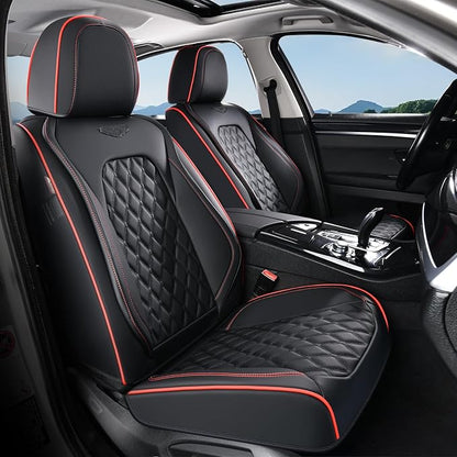 Coverado Front Seat Covers, Wear-Resistant Stain-Proof Cushions, Universal Fit for Most Vehicles, Waterproof Car Seat Protectors, Automotive Seat Covers-Red & Black Line Design