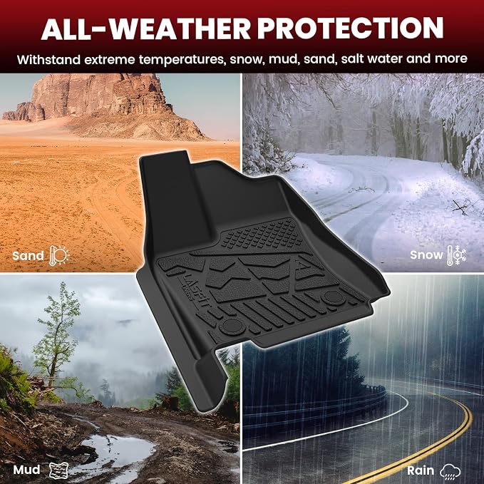 LASFIT Floor Mats for Toyota Tundra 2022-2026 Double Cab, Custom Fit All Weather Protection TPE Easy Clean Anti-Slip Floor Liners for Tundra 2022-2024 2025 2026 Front & Rear 2 Row Car Mats