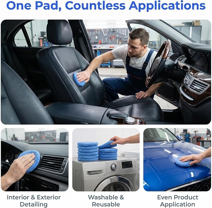 Fasmov Microfiber Applicator Pads Wax Applicator, 20 Pack Foam Applicator Pads Car Wash Sponge, Buffing & Detail Polishing Foam Pads for Car Cleaning and Fine Polishing (5" Diameter, Blue)