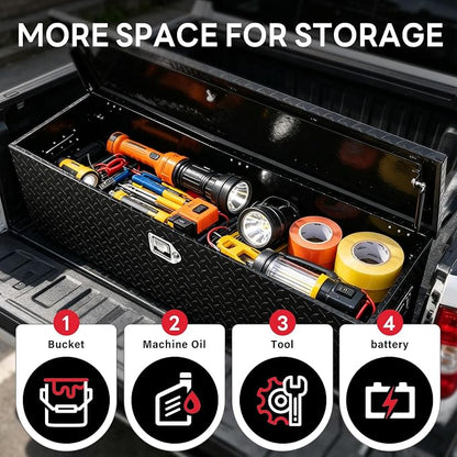 FORWODE 48 Inch Aluminum Truck Tool Box Lockable Truck Bed Tool Box Waterproof Truck Bed Storage Box with Gas Struts & Side Handle Truck Tool Chest for Pickup, Truck Bed, RV, Trailer & Garage (Black)
