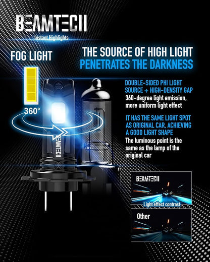 BEAMTECH H7 Fog Light Bulb Fog Light 6500K Xenon White Fanless In Line Pack Of 2