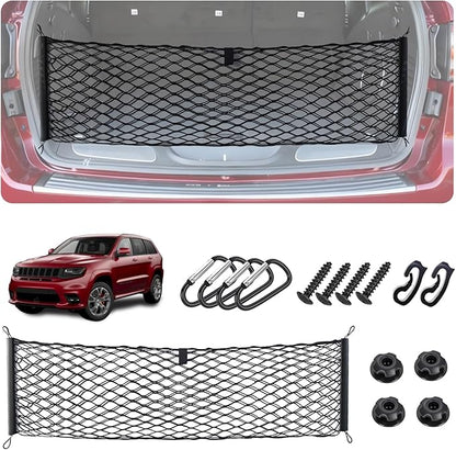 Envelope Style Cargo Net for 2011-2021 Jeep Grand Cherokee Accessories, Rear Trunk SUV Mesh Cargo Net, Upgraded 5mm Bungee & Double-Layer Nylon Storage Tailgate Netting Grocery&Tools Holder Organizer