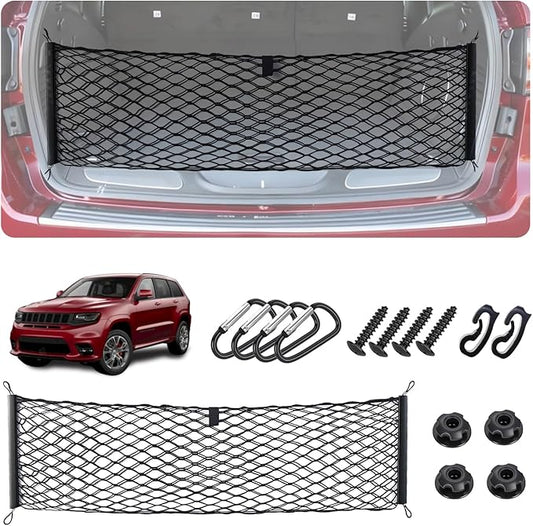 Envelope Style Cargo Net for 2011-2021 Jeep Grand Cherokee Accessories, Rear Trunk SUV Mesh Cargo Net, Upgraded 5mm Bungee & Double-Layer Nylon Storage Tailgate Netting Grocery&Tools Holder Organizer