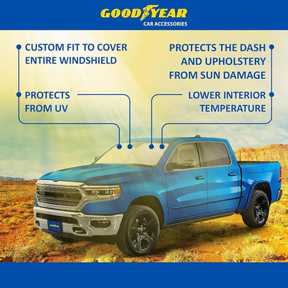 Goodyear Foldable Windshield Sunshade for Dodge Ram 1500 2019-2026, Truck car Accessories, Sunshade Cover, Sun Shade Car Windshield, Window Sun Blocker - GY008330