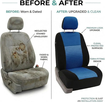 FH Group Universal Car Seat Covers Front Set for SUV Truck Sedan Vans | 3D Textured Breathable Fabric Seat Cover Set Protector with Airbag Compatible Interior Upgrade - Blue