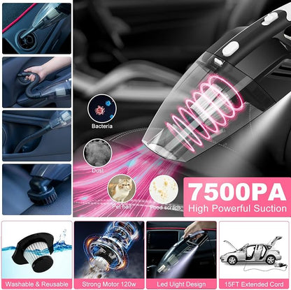 39Pcs Car Cleaning Wash Kit Interior Detailing Cleaner Kit with High Power Handheld Vacuum, Brush Set, Windshield Tool, Duster, Towels, Tire Brush, Complete Car Care Tools, Pink