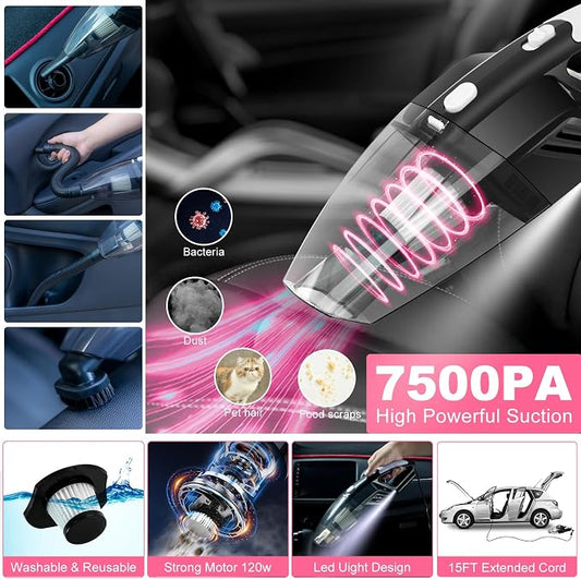 39Pcs Car Cleaning Wash Kit Interior Detailing Cleaner Kit with High Power Handheld Vacuum, Brush Set, Windshield Tool, Duster, Towels, Tire Brush, Complete Car Care Tools, Pink