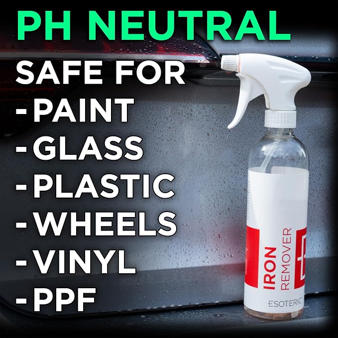 ESOTERIC Iron Remover Decontamination Spray, Easy to Use, Iron Remover Car Detailing Supplies, Activates Red, Less Odor, Removes Iron Brake Fallout, Perfect for Your Car Detailing Kit (16oz)