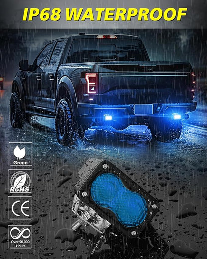 Blue LED Pods, AKD Part 3" 40W Diffused CREE LED Pod Lights Blue Boat Light Bars Fishing Chase Emergency Safety Signal Trailer Lights for Boat Truck Pickup Tractor Van UTV