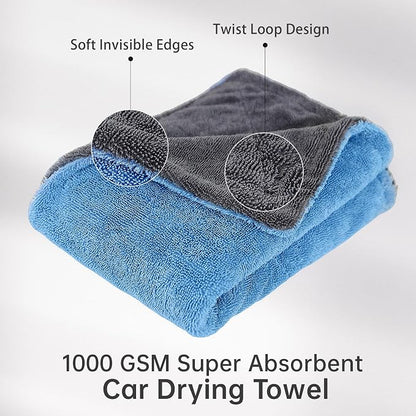 LIVOS Extra Large Car Drying Towel, 25" x 36" 1000GSM Microfiber Towels for Cars, Ultra-Absorbent Scratch-Free, No Streak, Professional Quick Dry Car Detailing Towel, Blue&Grey