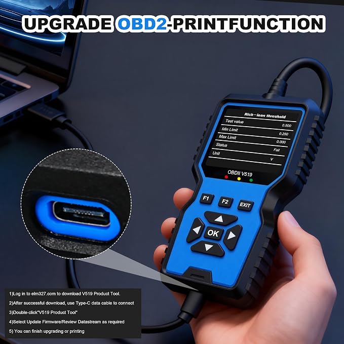 OBD2 Scanner Tool, Upgraded V519 Vehicle Code Reader for Check Engine Light Clear Fault Codes, Live Data Professional OBDII Scan Tool for 1996 OBD2 Protocol Vehicle, Blue