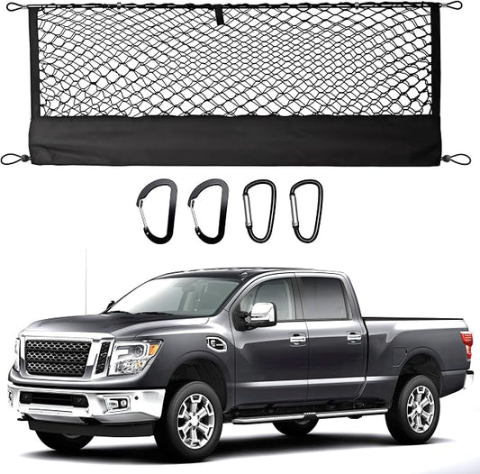 Envelope Style Truck Bed Cargo Net Compatible with Nissan Titan 2017-2023 2024 2025,Highly Elastic Truck Cargo Net for Titan Accessories, Upgraded Storage Bag & Heavy Duty Carabiners