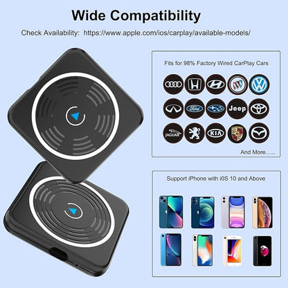 CarPlay Wireless Adapter, Wireless CarPlay Adapter for iPhone Converts Wired to Wireless CarPlay Dongle, Plug & Play Fit for Factory OEM Wired Apple CarPlay Cars from 2016 & iPhone iOS 10+