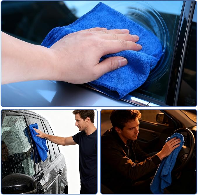 SHENLI 30Pack Edgeless Microfiber Towels for Car Detailing, 16x16 Inch Dark Blue Detailing Drying Wash Polishing Ultra-Absorbent Lint-Free Cleaning Cloths for Cars Windows Cleaning Household Supplies