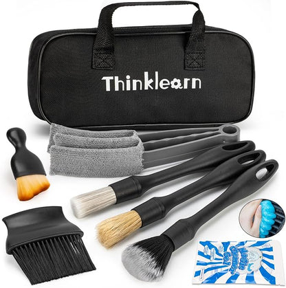 ThinkLearn Car Detailing Kit, Car Interior Detailing Kit, Including 7Pcs Auto Detailing Brushs and 200g Cleaning Gel (25% More Than 160g) Storage Bag, Car Accessories