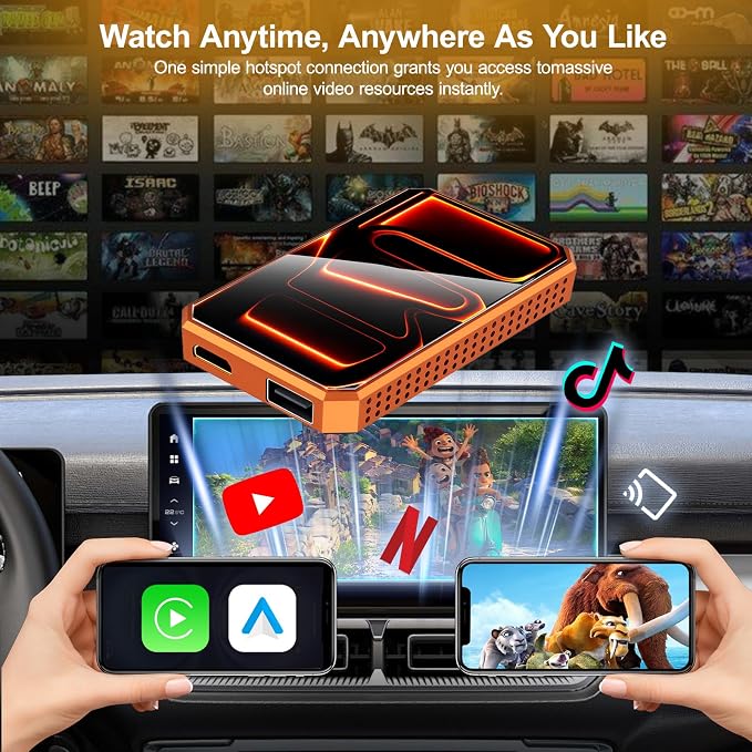 Wireless CarPlay Android Auto Adapter with HDMI & USB Port, Magic AI Box Built-in Play Store YouTube, TikTok, and Screen Mirroring, Plug and Play Wireless CarPlay Converter