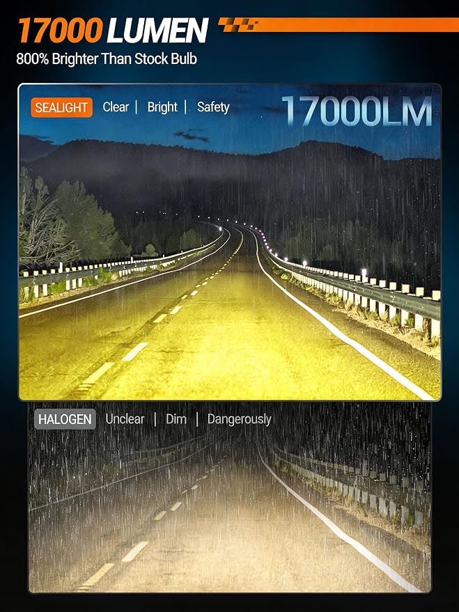 SEALIGHT H16 H11 H8 LED Fog Light Bulb Yellow, 17000 Lumens 800% Brighter, Enhanced Visibility in Fog Rain and Snow, Amber Yellow H11 LED Fog Lights, RV Clearance Light Marker Light, 1:1 Plug and Play
