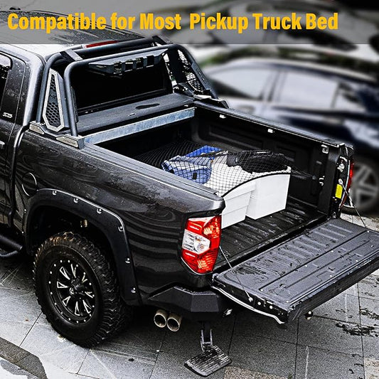 Cargo Net for Pickup Truck Bed, Trucks Cargo Net Mesh Organizer, 4'x4' Stretch to 7'x7' Highly Elastic Truck Bed Net for Camping, Trip Luggage, Compatible with Trailer, Ford, Chevrolet, Dodge