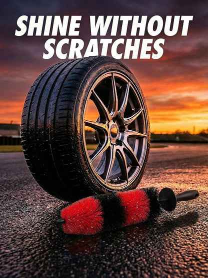 TAKAVU Master Wheel Tire Brush, Easy Reach Wheel and Rim Detailing Brush Long Soft Bristle, Car Tire Brush, Wheel Scrub Brush, Multipurpose use for Wheels Rims Exhaust Tips Motorcycles (Red)