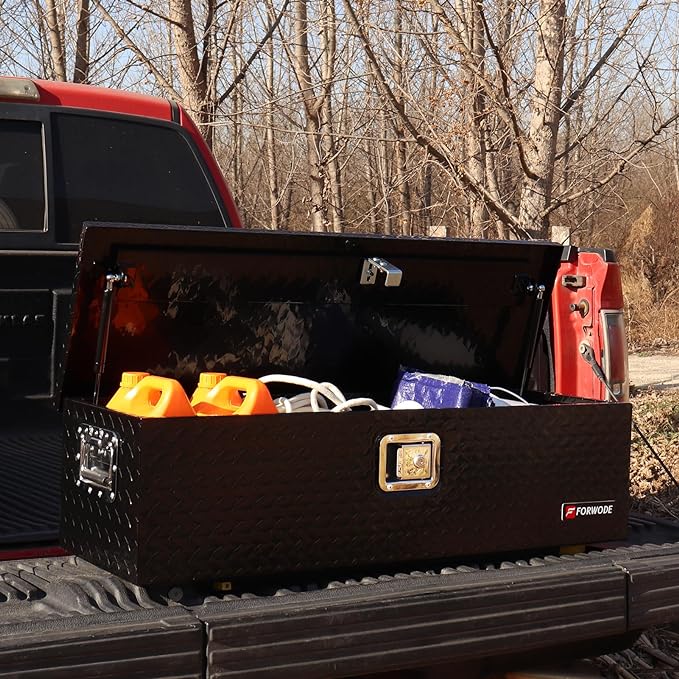 FORWODE 39 Inch Truck Bed Tool Box, Heavy Duty Aluminum Truck Storage Organizer for Pickup Truck Bed RV Toolbox with Handle and Lock Black