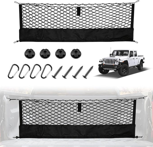 Amiss Truck Bed Cargo Net with Bottom Organizer, Compatible with Jeep Gladiator 2020-2025 2026 JT, Portable Storage for Pickup Cargo and Heavy Duty Hook, Exterior Accessories for Car SUV Truck