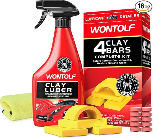 Heavy Duty Car Clay Bars Auto Detailing Clay Luber Synthetic Lubricant Kit, 4 Clay Bars, Clay Bar Lubricant Tablets 10 Pack, Spray Bottle and Microfiber Towel for Car Detailing Cleaning