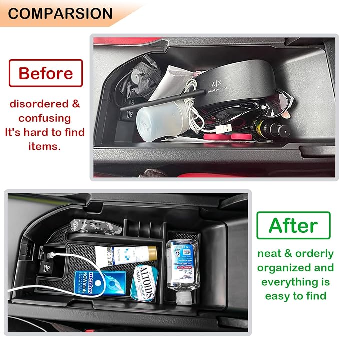 TACORBO Center Console Organizer Compatible with Camry XLE XSE 2018-2022 2023 2024 and Camry LE SE 2020 2021 2022 2023 2024 Insert Tray Accessories, Armrest Secondary Storage Box, Black Trim