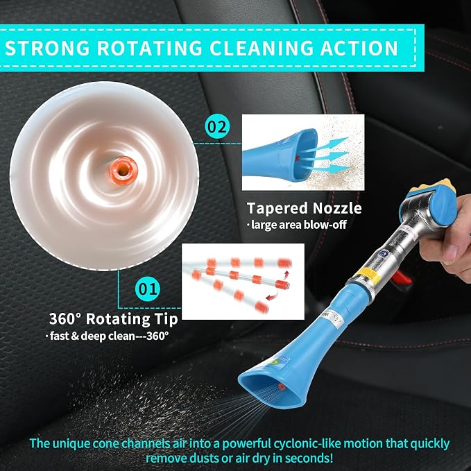 Cleaning Gun High Pressure Tornado Car Cleaning Gun with 2 Set Nozzle Car Washing Equipment Tool Car Detailing Kit Interior Cleaner for Car Quickly Blasts Dirt and Dust