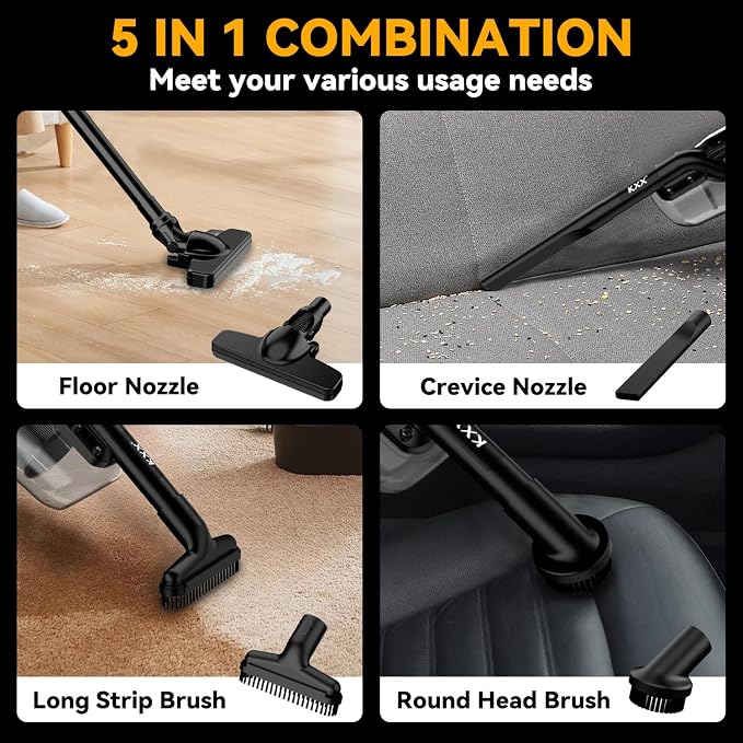 Cordless Vacuum for Dewalt Battery, 5 in 1 Handheld Electric Vacuum Cleaner with 500W Powerful Motor, 46 CFM Portable Hand Vacuum with Filtration HEPA for Floor, Carpet, Car (Battery Not Included)