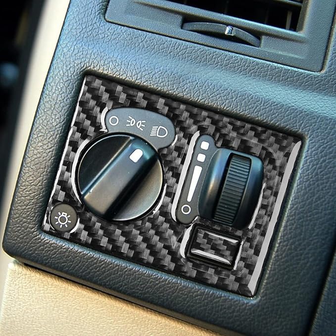 Car Headlight Switch Decal Driver Side Dash Sticker Real Carbon Fiber Trim Compatible with Dodge Charger 2008 2009 2010 Interior Accessories Decor Style A Black