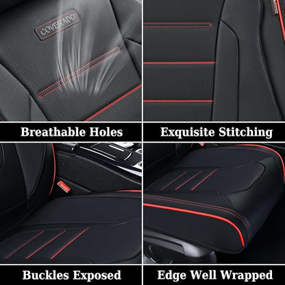 Coverado Seat Covers, Car Seat Covers Front Seats, Car Seat Cover, Car Seat Protector Waterproof, Car Seat Cushion Nappa Leather, Seat Covers for Cars Carseat Cover Universal Fit for Most Cars-Redline