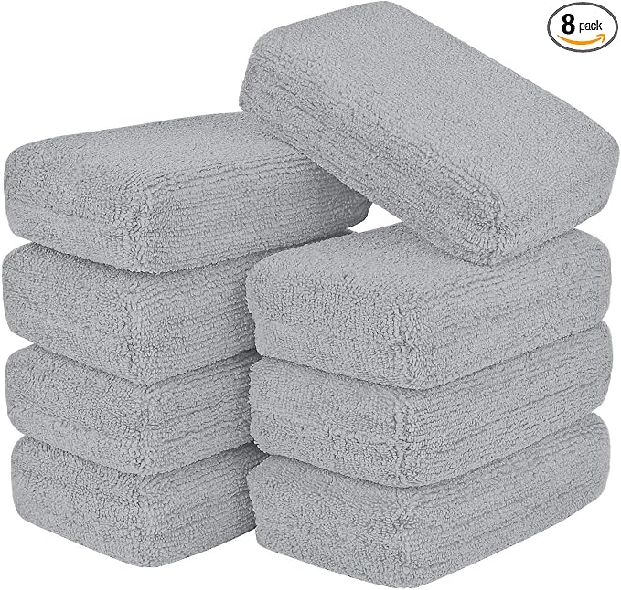 AIDEA Microfiber Applicator Pad-8Pack, Car Wash Sponge, Premium Microfiber Sponge and Cleaning Pads, Perfect for Effortless Wax, Sealant, and Conditioner Application-Grey